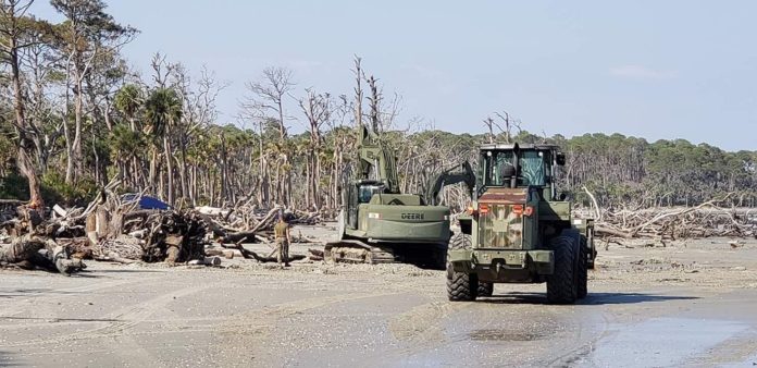 Marines assisting with erosion control at Hunting Island