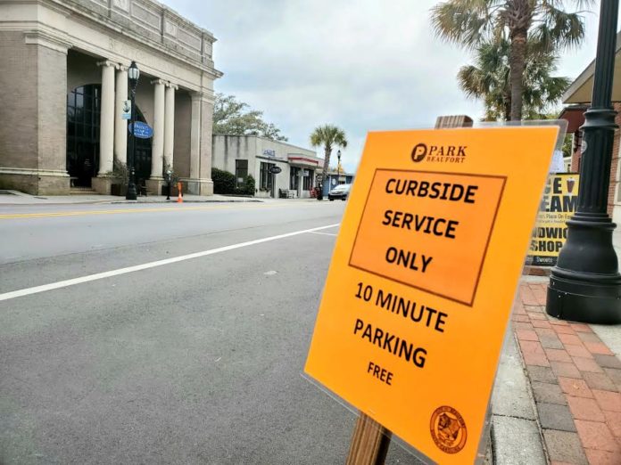 Free parking spaces dedicated to curbside pickup in downtown