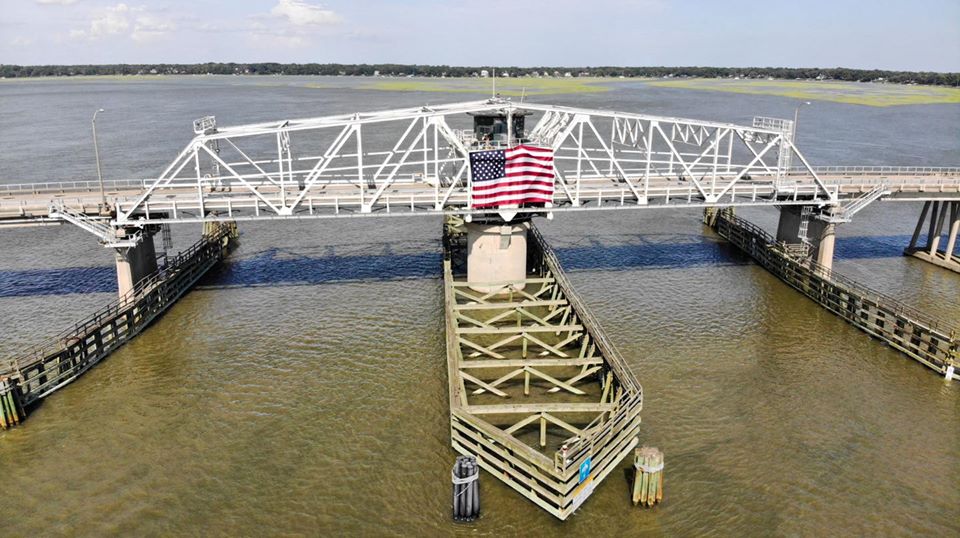 Beaufort's Woods Memorial Bridge hosts flag for 4th of July holiday