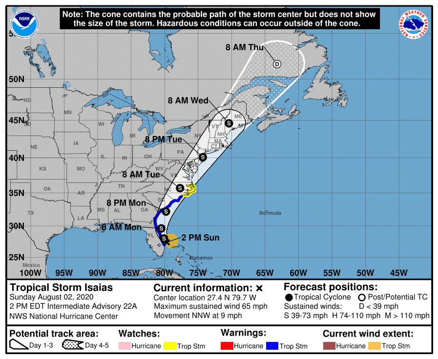 Tropical Storm Isaias expected in Beaufort on Monday 